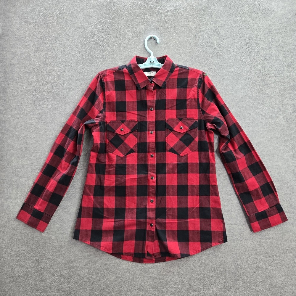 Untuckit Women Button Up Shirt 8‎ Red Plaid DYLAN Collared Front
